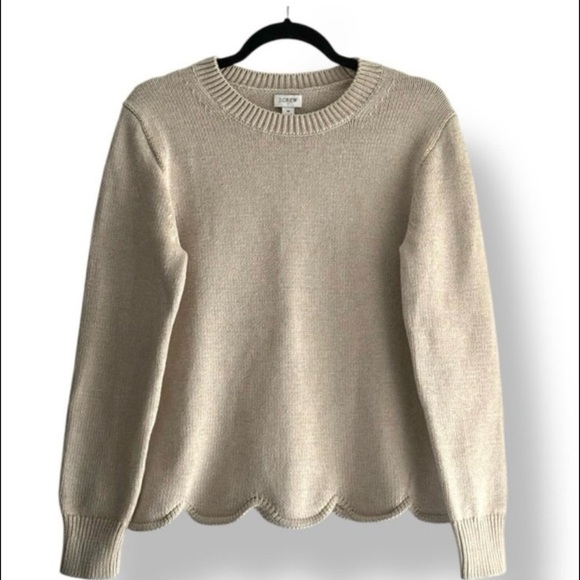 J. Crew Sweaters - J. Crew Scalloped Hem Crew Neck Knit Sweater - Light Beige​​​​​